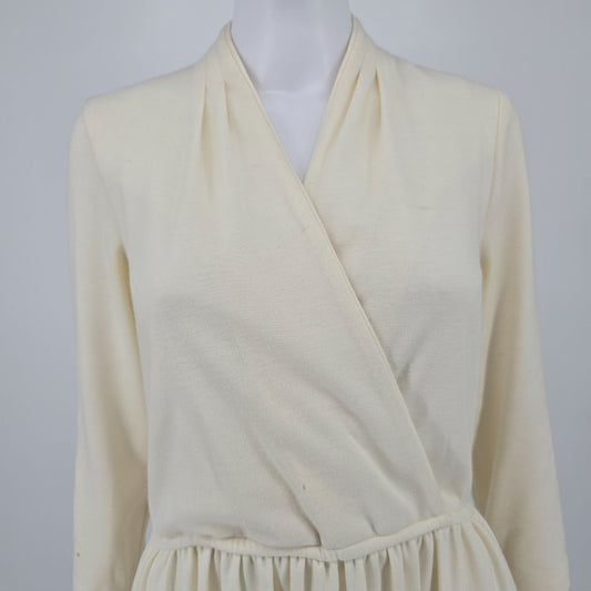 Vintage 1980s J. Ellis Ivory Knit Faux Wrap-Front Knee-Length Dress (Small)