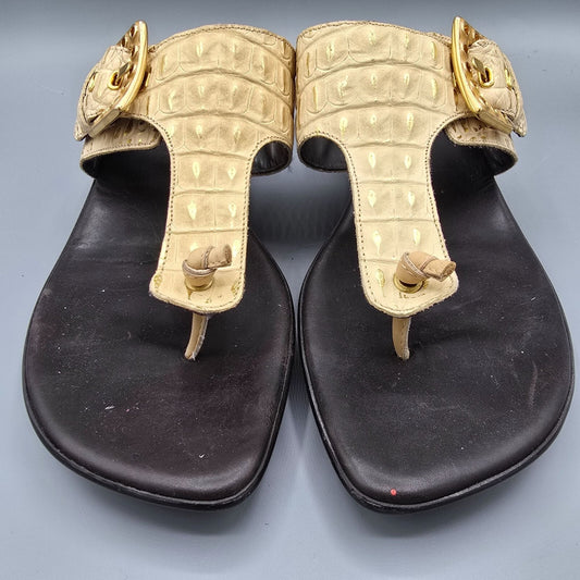 Donald J Pliner Women's Made in Italy Beige Croc Embossed Leather Sandals (10M)