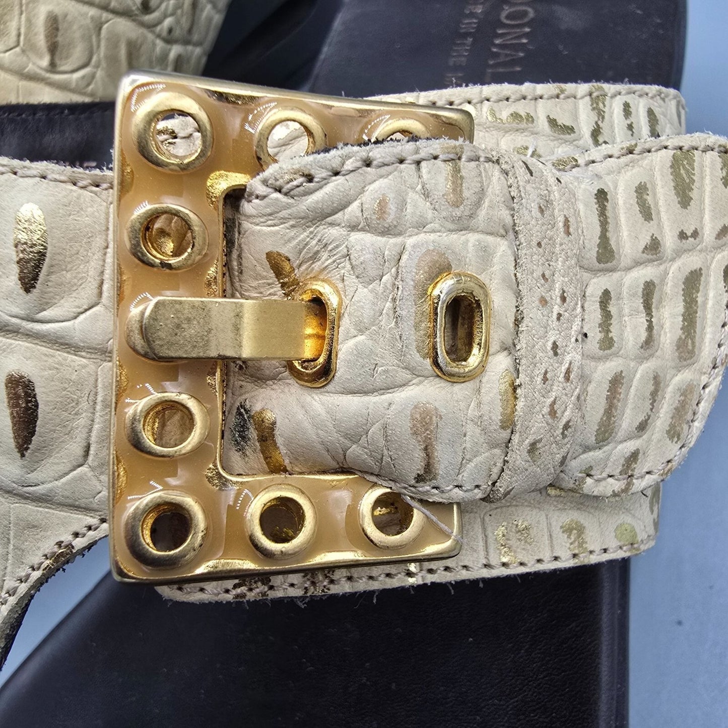 Donald J Pliner Women's Made in Italy Beige Croc Embossed Leather Sandals (10M)