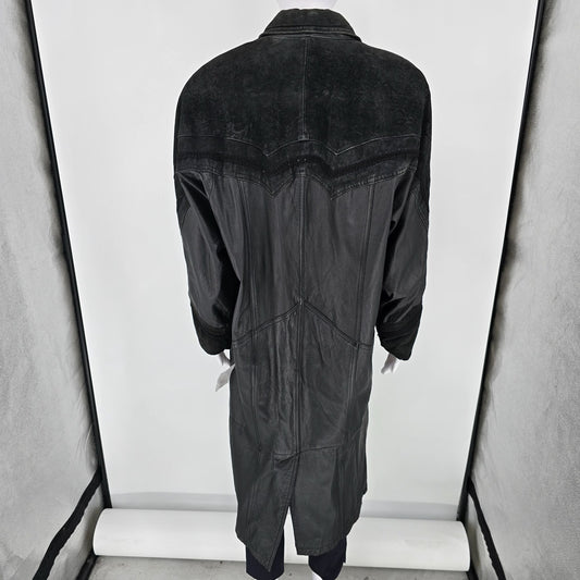 Vintage Late 1980s Maggie Lawrence Women's Paisely Trim Leather Duster Coat (M)