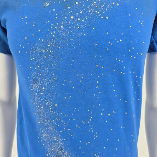 Vintage 1990s Oneita Blue/Silver Galaxy Glitter Print Single Stitch T-Shirt (S)