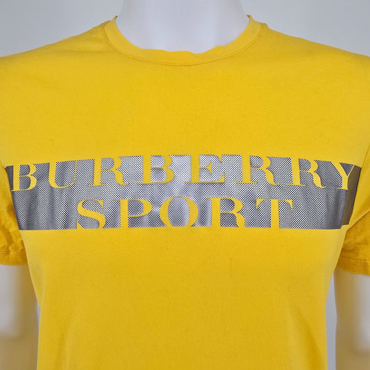 2010s Burberry Sport Yellow Reflective Banner Logo Unisex T-Shirt (M) *Flaws