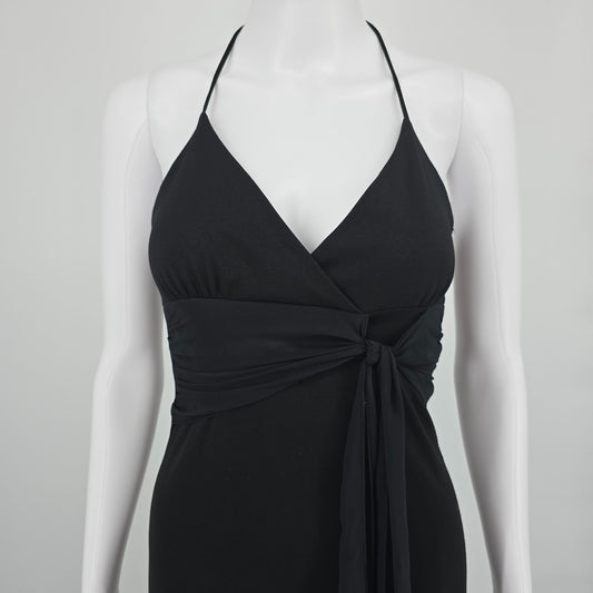 Vintage Y2K City Triangles Slinky Black Halter Maxi Prom/Formal Dress (S)