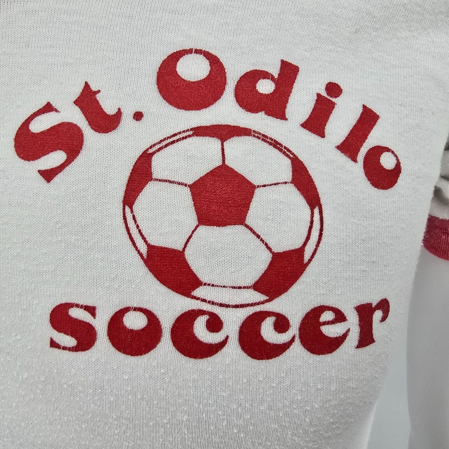Vintage 1980s St. Odilo Soccer #9 Vintage Soccer Jersey Ringer Tee T=Shirt (XS)