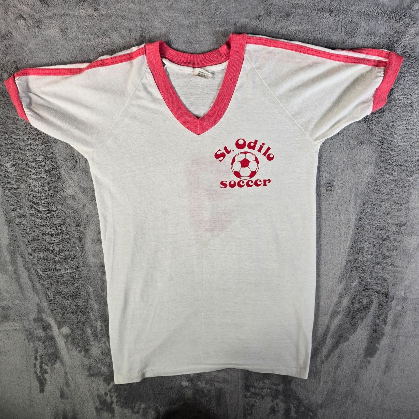 Vintage 1980s St. Odilo Soccer #9 Vintage Soccer Jersey Ringer Tee T=Shirt (XS)