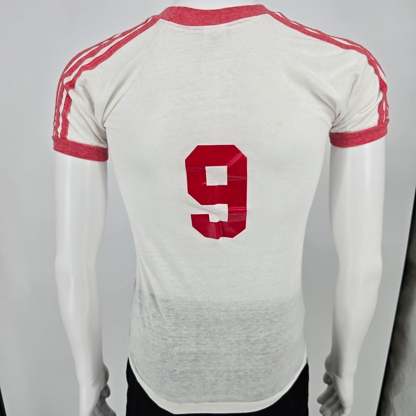 Vintage 1980s St. Odilo Soccer #9 Vintage Soccer Jersey Ringer Tee T=Shirt (XS)