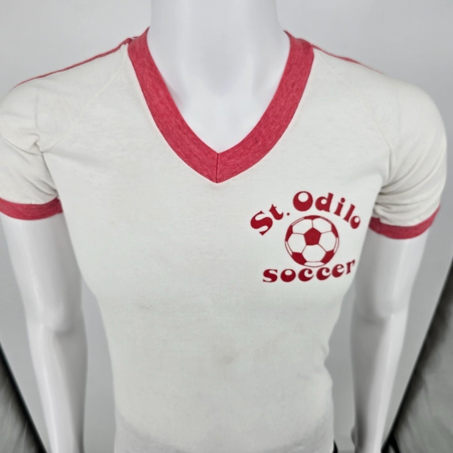 Vintage 1980s St. Odilo Soccer #9 Vintage Soccer Jersey Ringer Tee T=Shirt (XS)