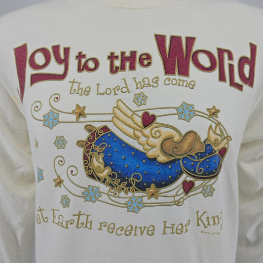 2000s Delta Magnum Weight "Joy to the World" Long Sleeve Christmas T-Shirt (M)