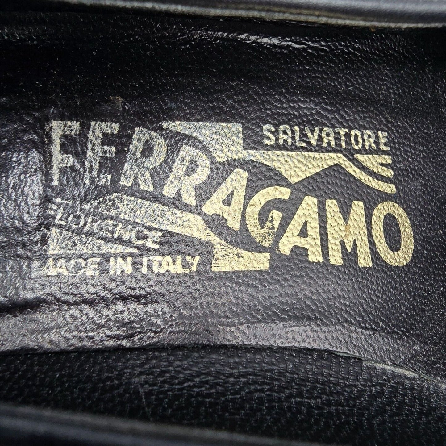 Vintage Salvatore Ferragamo Embossed Gancini Pattern Black Leather Loafers (6B)