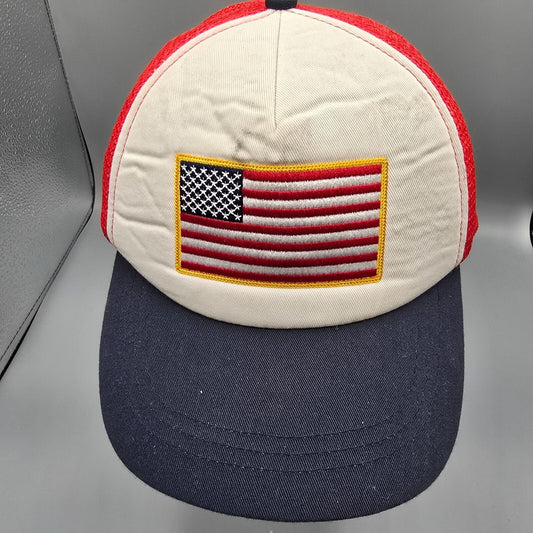 Distressed Red White & Blue Embroidered American Flag Infinity Trucker Hat