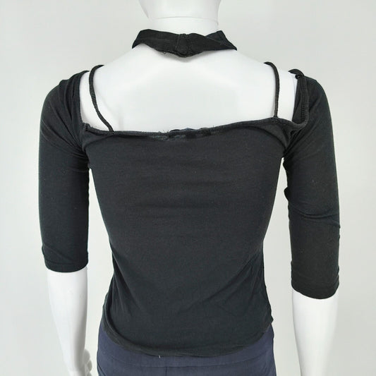 Ambiance Womens Black Cutout Neck Cotton & Modal Blend Top (Size Small)