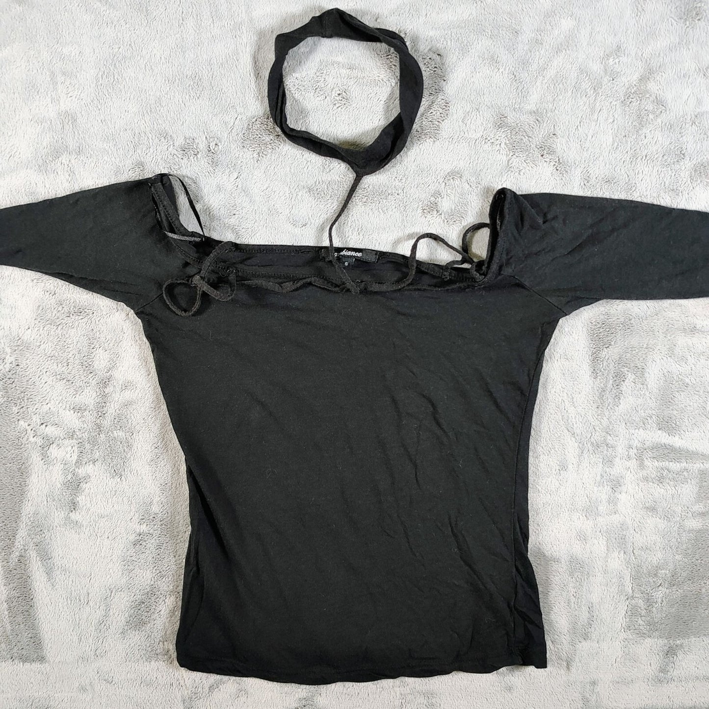 Ambiance Womens Black Cutout Neck Cotton & Modal Blend Top (Size Small)