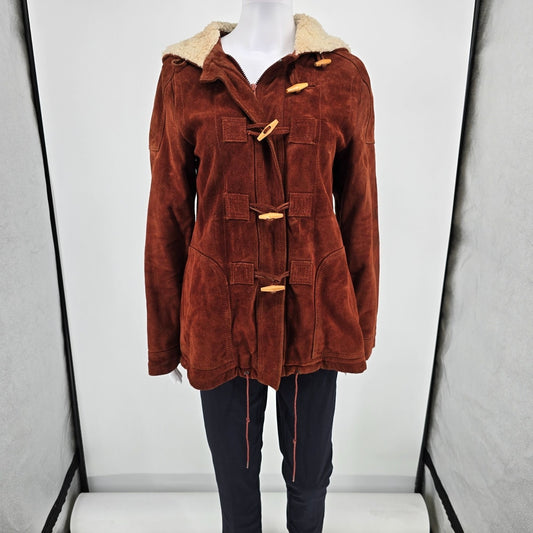 Vintage 1970s Berman's Sherpa Lined Rust Brown Suede Duffle Coat (Medium)