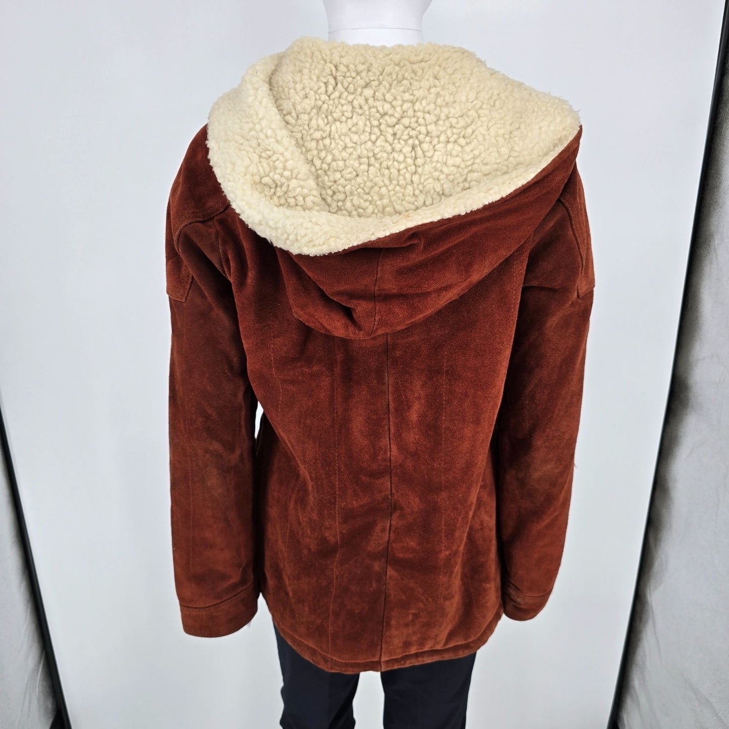 Vintage 1970s Berman's Sherpa Lined Rust Brown Suede Duffle Coat (Medium)