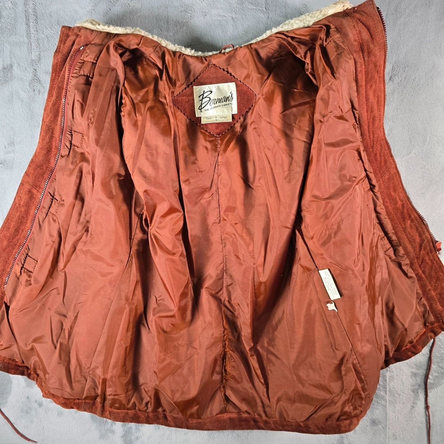 Vintage 1970s Berman's Sherpa Lined Rust Brown Suede Duffle Coat (Medium)