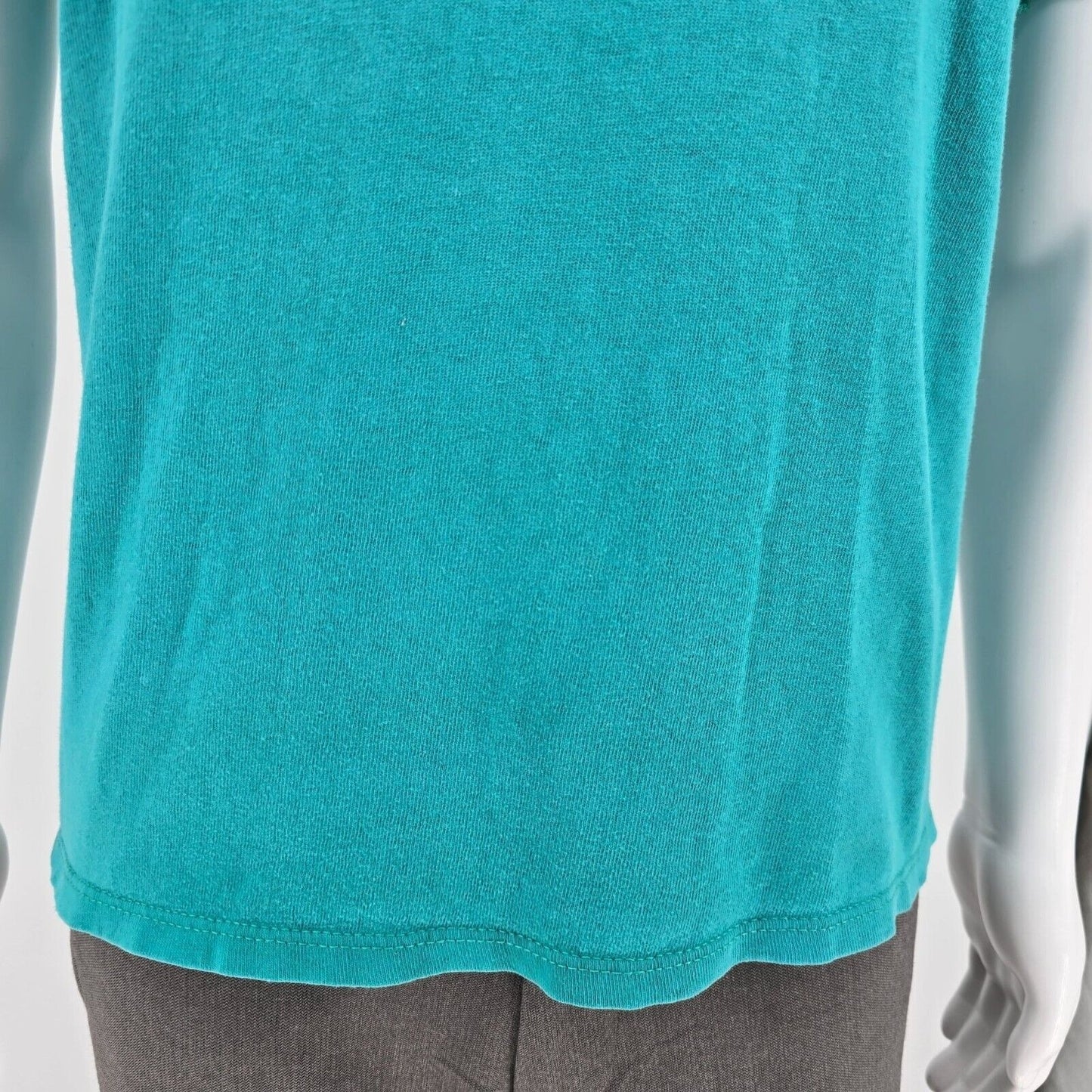 Distressed Vintage 1980s Champion Script Logo Single Stitch Teal T-Shirt (M)