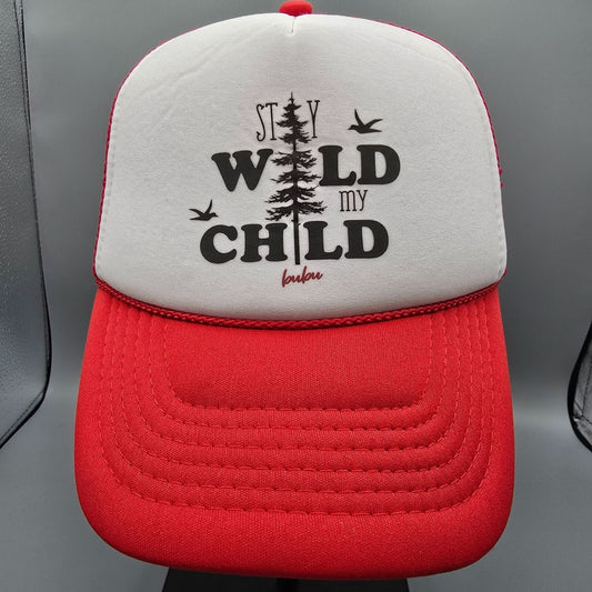 Bubu Stay Wild My Child Red & White Mesh Back Adjustable Kids' Trucker Hat