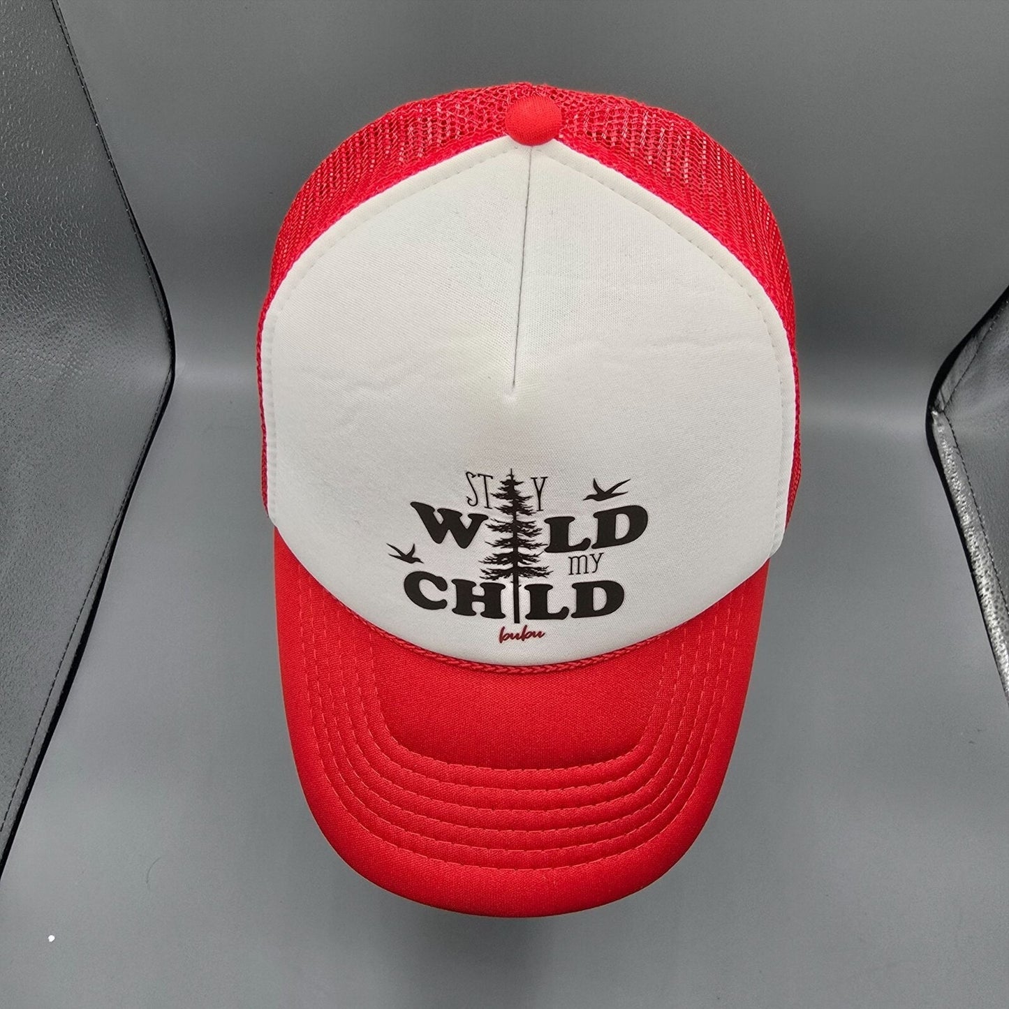 Bubu Stay Wild My Child Red & White Mesh Back Adjustable Kids' Trucker Hat