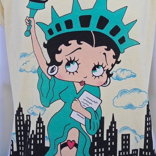 Vintage 1980s B.J. Frog Betty Boop Statute of Liberty All Over Print T-Shirt (L)