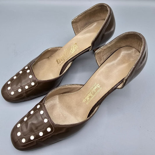 Vintage 1960s Troylings by Seymour Troy Patent d'Orsay Mod Stud Pumps (7.5B)
