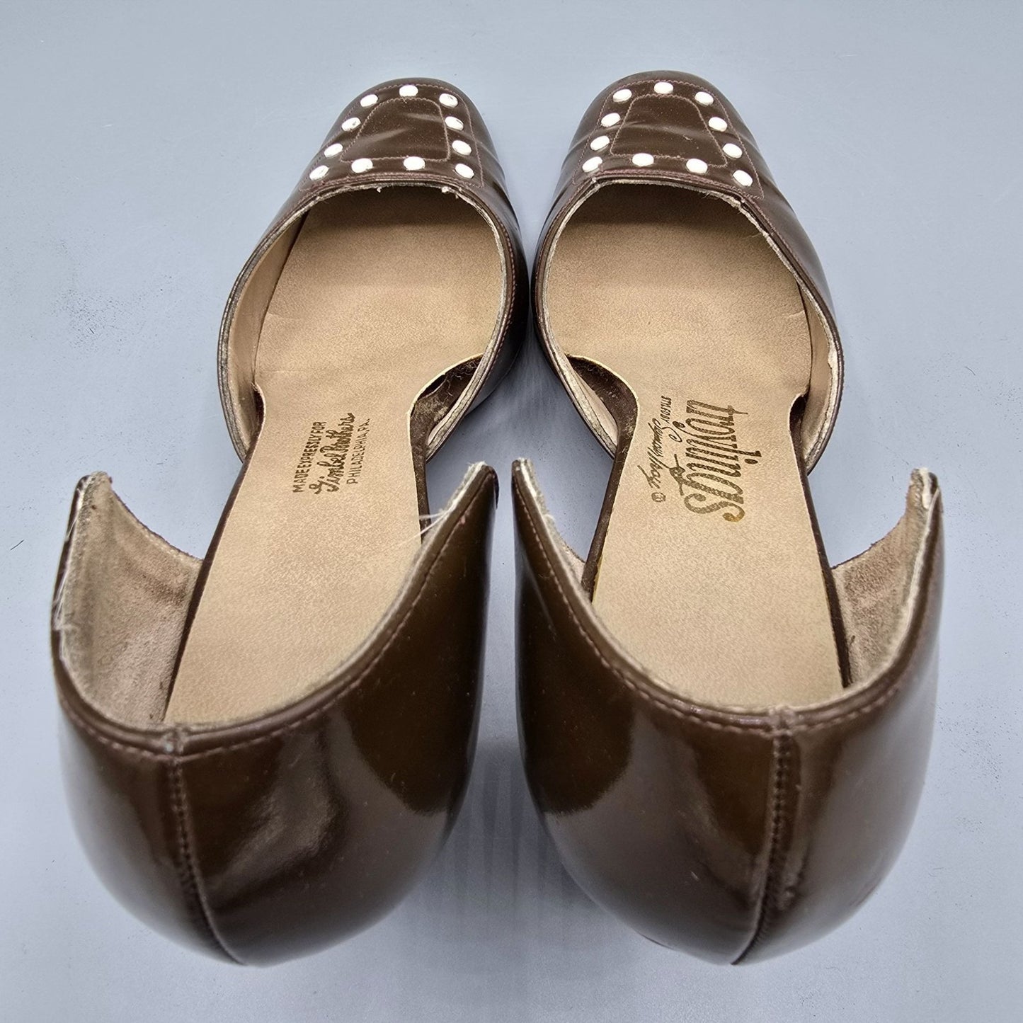 Vintage 1960s Troylings by Seymour Troy Patent d'Orsay Mod Stud Pumps (7.5B)