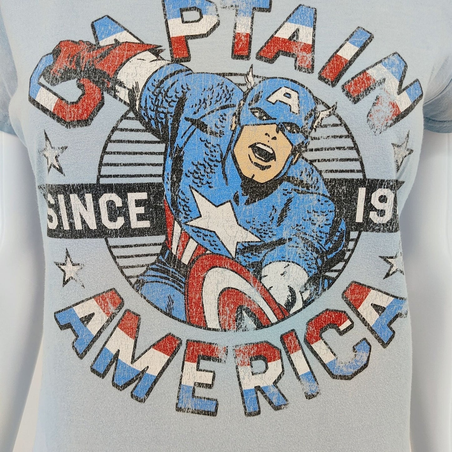 Marvel Captain America "Since 1941" Distressed Logo Light Blue T-Shirt (S)