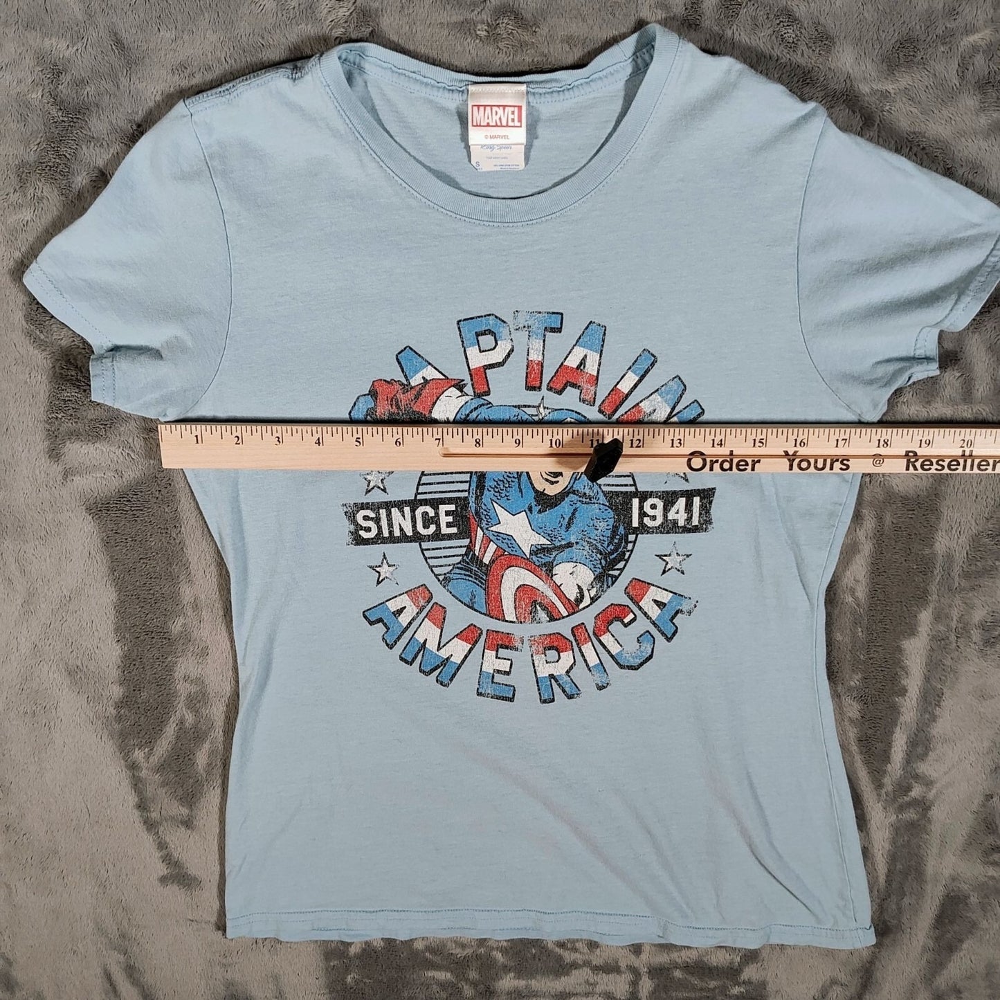 Marvel Captain America "Since 1941" Distressed Logo Light Blue T-Shirt (S)