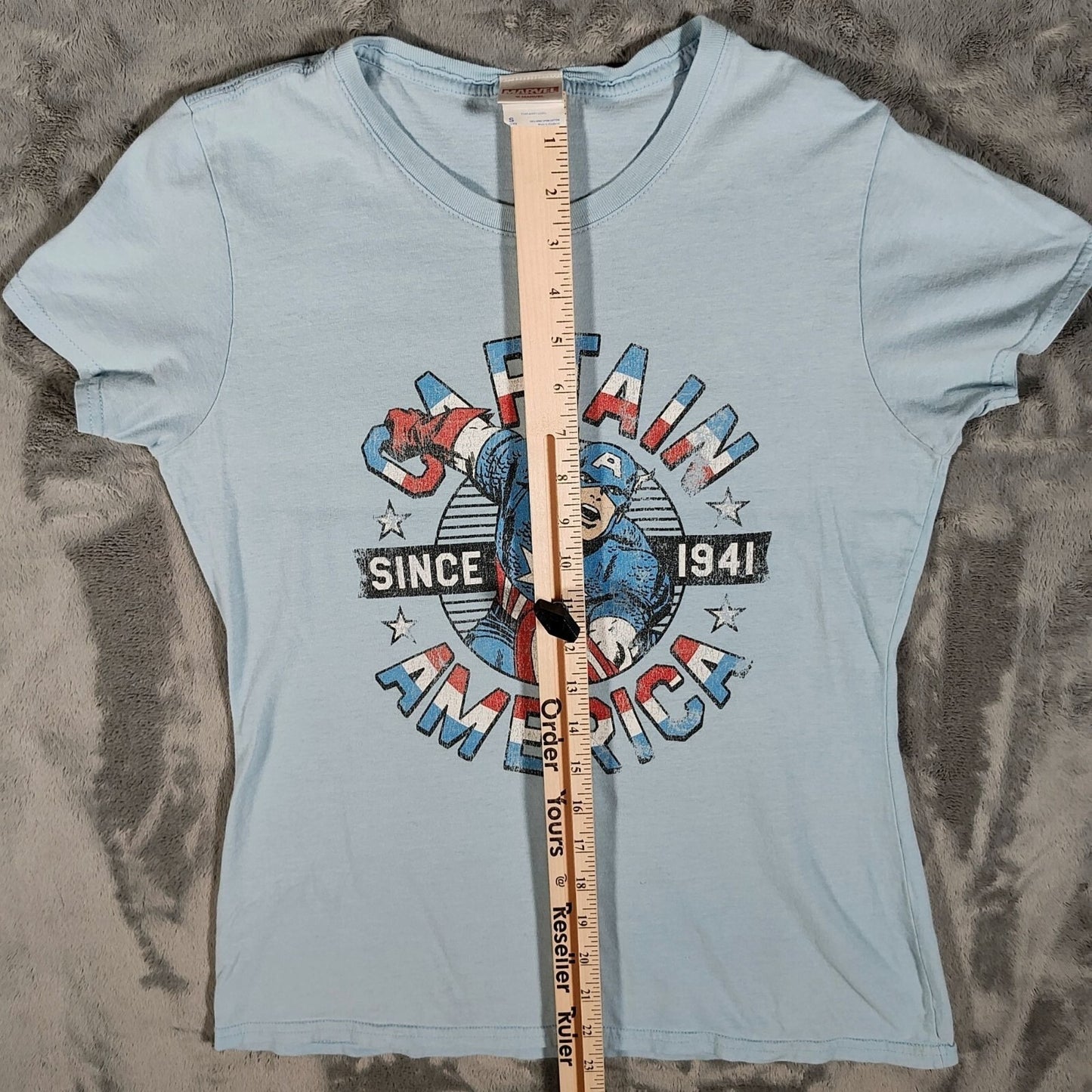 Marvel Captain America "Since 1941" Distressed Logo Light Blue T-Shirt (S)