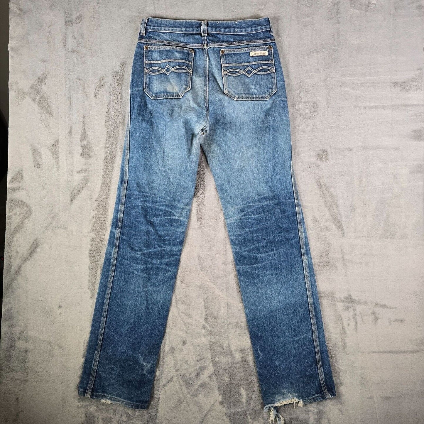 Vintage Early 1980s Calvin Klein Mens Distressed Straight Leg Blue Jeans (29x33)