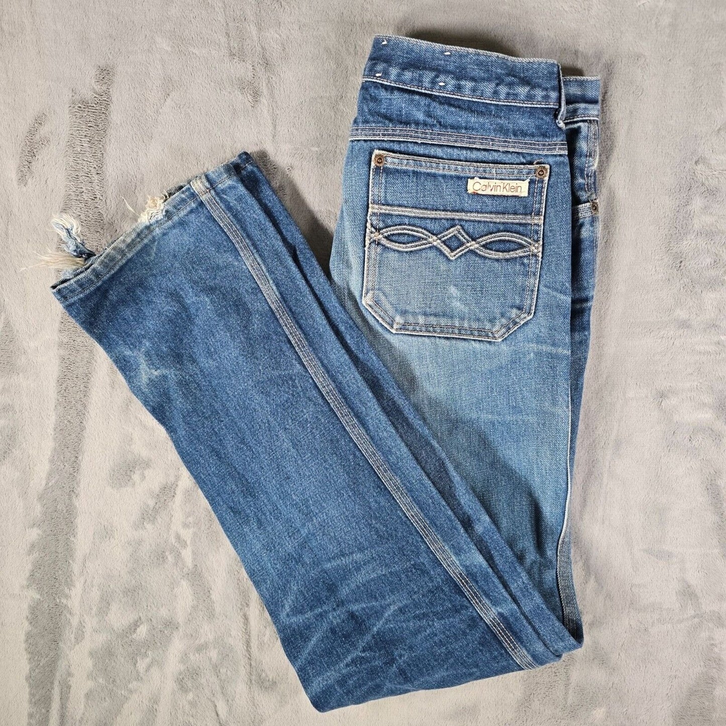 Vintage Early 1980s Calvin Klein Mens Distressed Straight Leg Blue Jeans (29x33)
