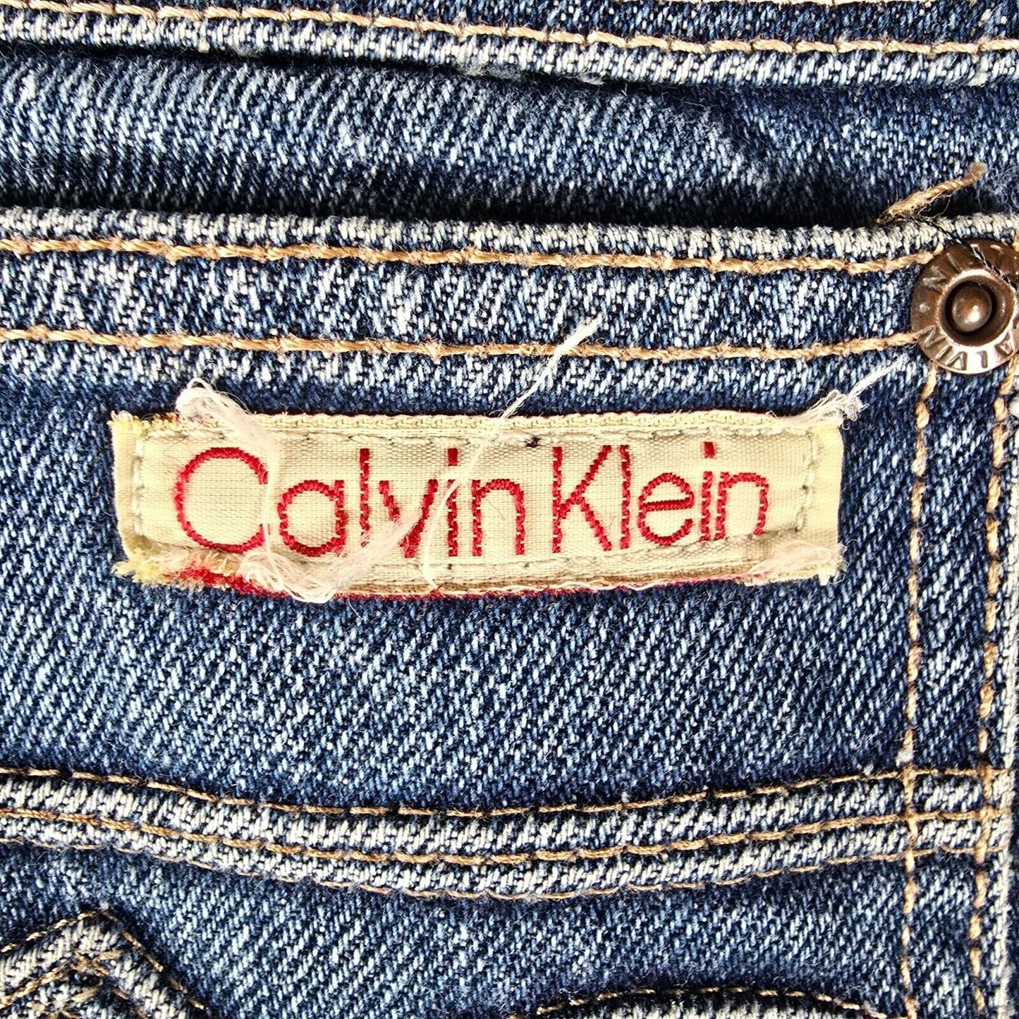 Vintage Early 1980s Calvin Klein Mens Distressed Straight Leg Blue Jeans (29x33)
