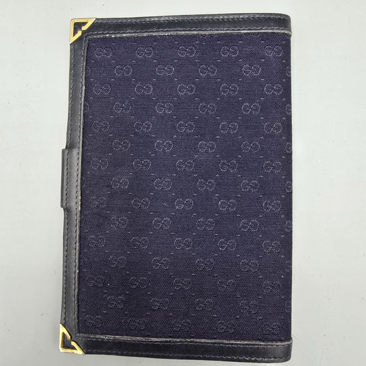 Gucci Blue Micro GG Logo Passport Cover with Gold Tone Corners *Fair Condition