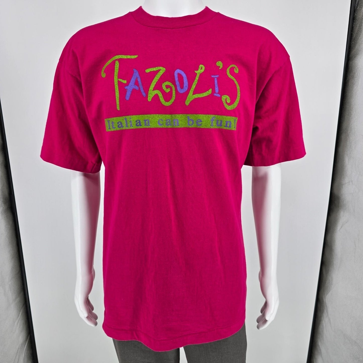 Vintage 1990s Fazoli's "Italian can be fun!" Single Stitch Fuschia T-Shirt (XL)