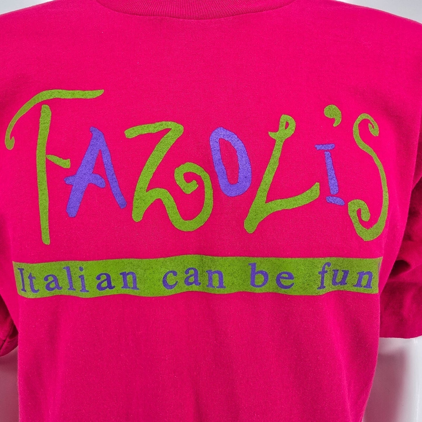 Vintage 1990s Fazoli's "Italian can be fun!" Single Stitch Fuschia T-Shirt (XL)