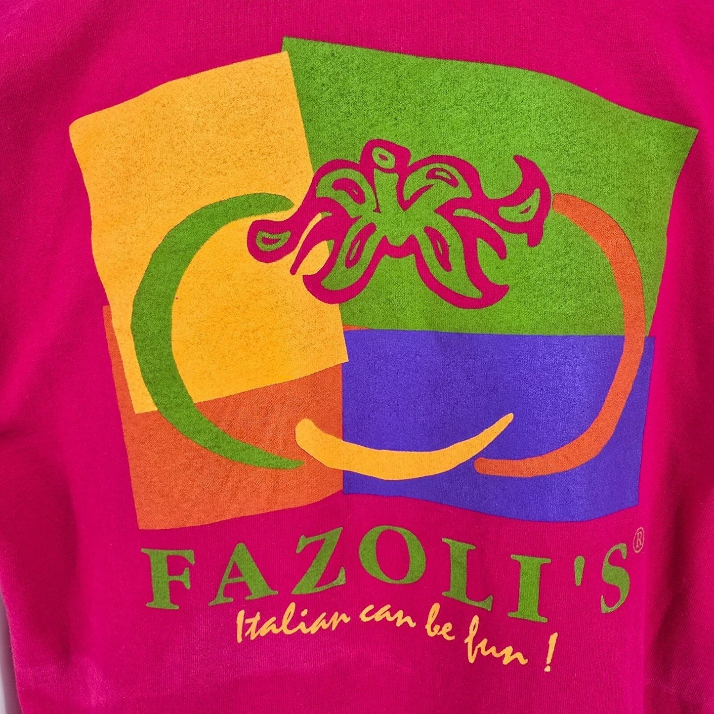 Vintage 1990s Fazoli's "Italian can be fun!" Single Stitch Fuschia T-Shirt (XL)
