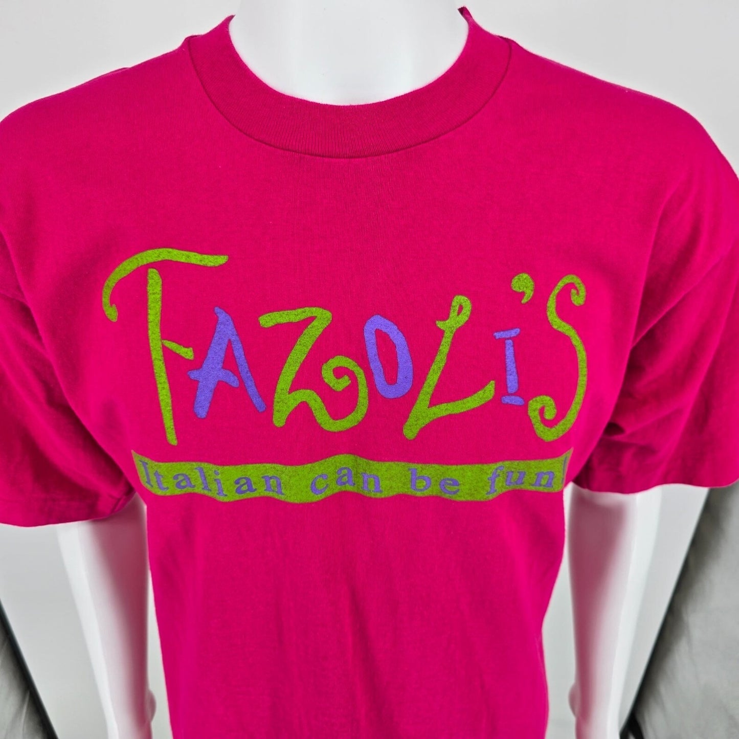 Vintage 1990s Fazoli's "Italian can be fun!" Single Stitch Fuschia T-Shirt (XL)