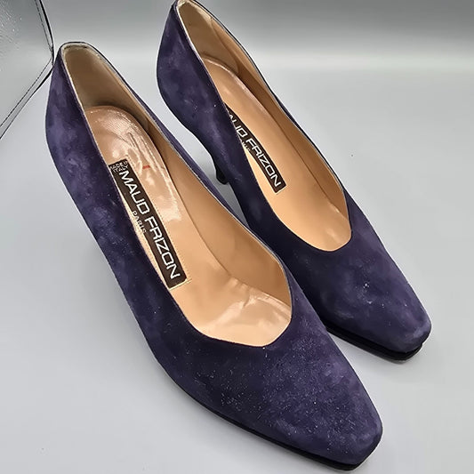 Vintage Early 1990s Maud Frizon Paris Dark Blue/Purple Suede Pumps (EU37/US6.5)