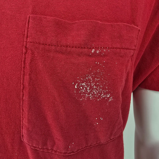 Vintage Distressed 1970s Single Stitch Blank Red Selvedge Pocket T-Shirt (M/L)