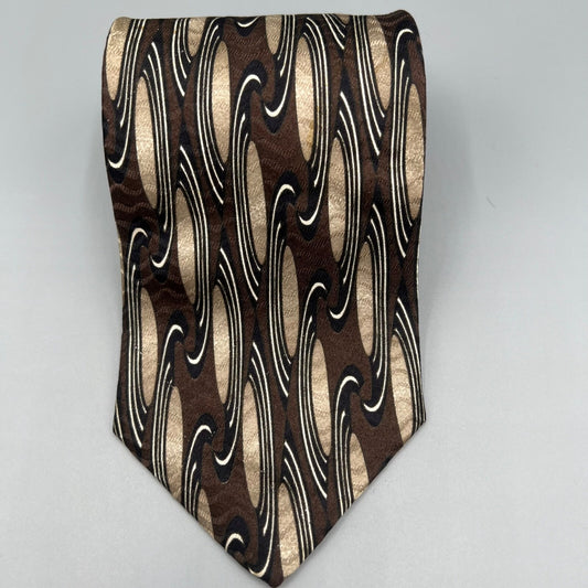 Unbranded Men's Extra Long 100% Silk Handmade Brown Abstract Pattern Necktie