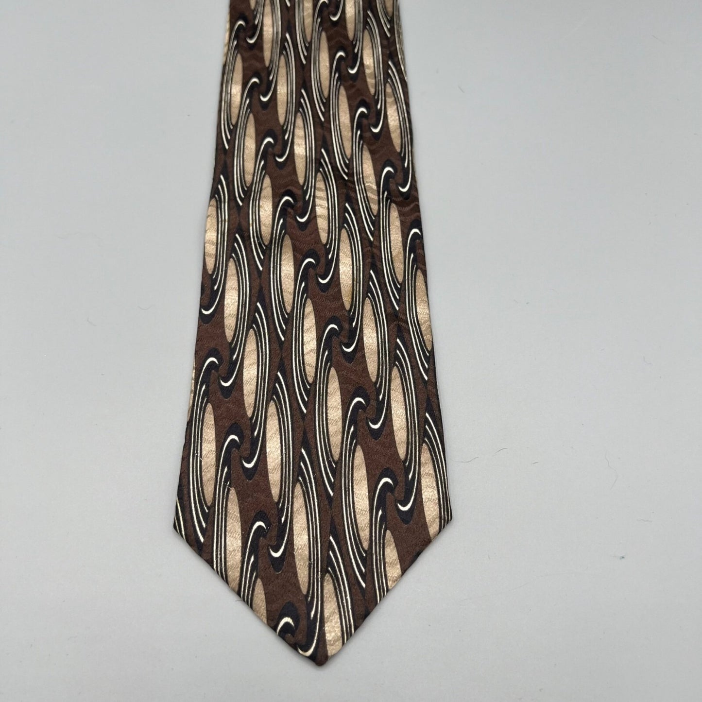 Unbranded Men's Extra Long 100% Silk Handmade Brown Abstract Pattern Necktie