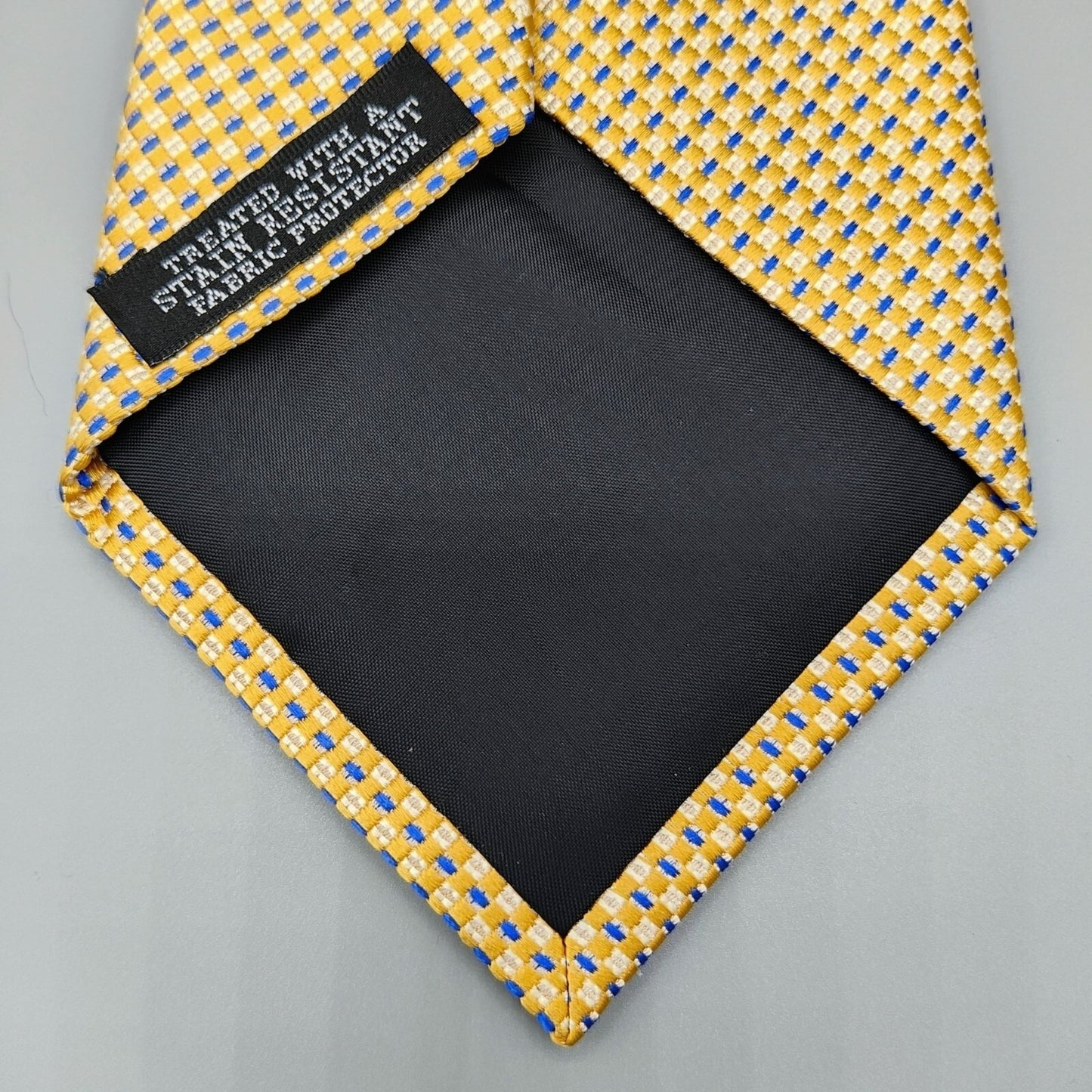 Geoffrey Beene Stain Resistant Yellow & Blue Geometric Pattern Wide Silk Necktie