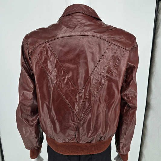 Vintage 1980s Berman's Pile Lined Oxblood/Burgundy Leather Bomber Jacket (L)