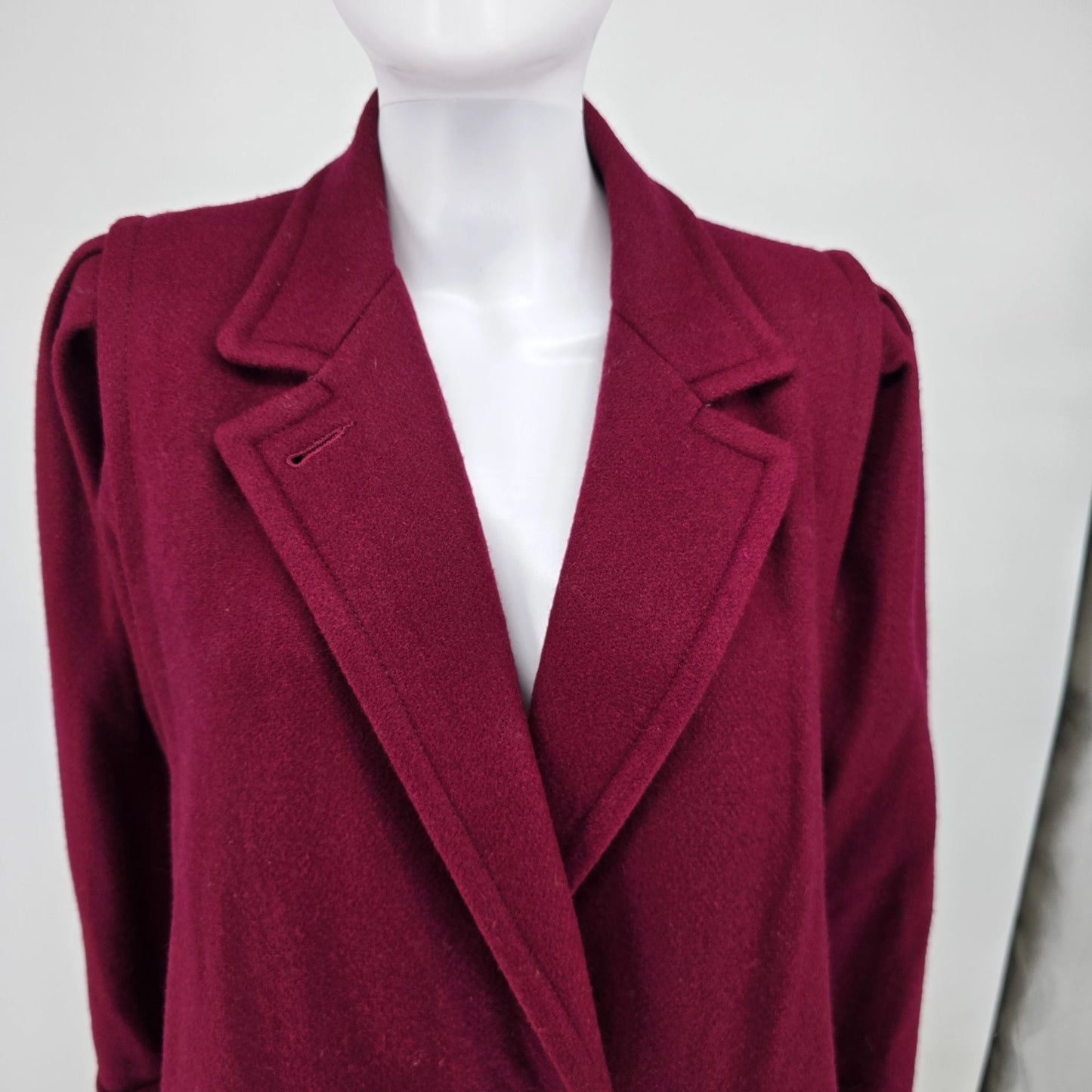 Vintage 1980s Jofeld Burgundy Double-Breasted Wool Blend Coat with Scarf (M)