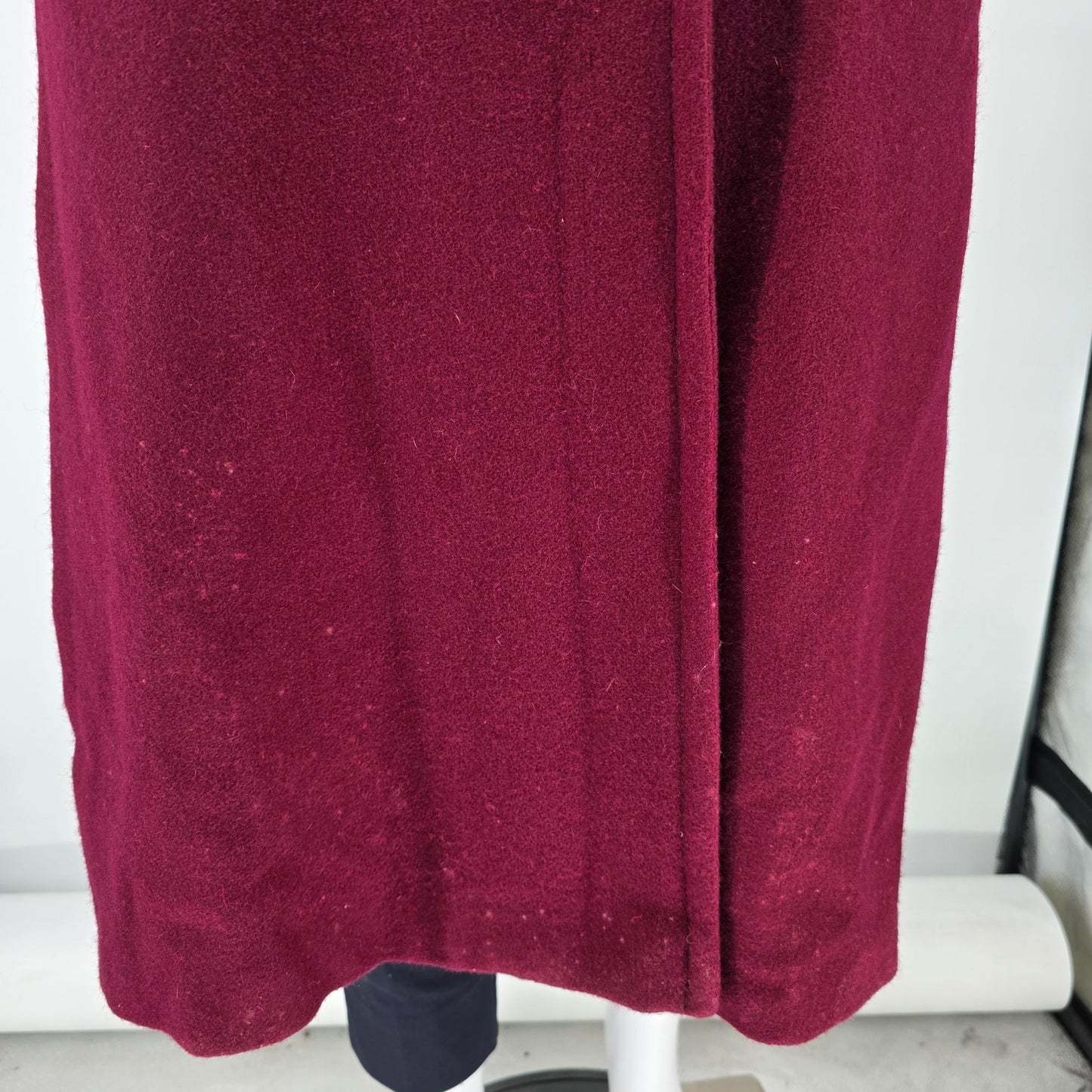 Vintage 1980s Jofeld Burgundy Double-Breasted Wool Blend Coat with Scarf (M)