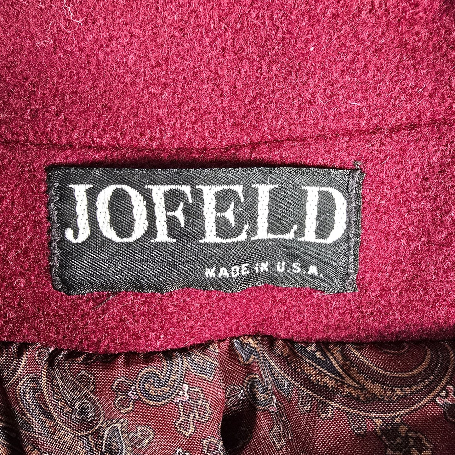 Vintage 1980s Jofeld Burgundy Double-Breasted Wool Blend Coat with Scarf (M)