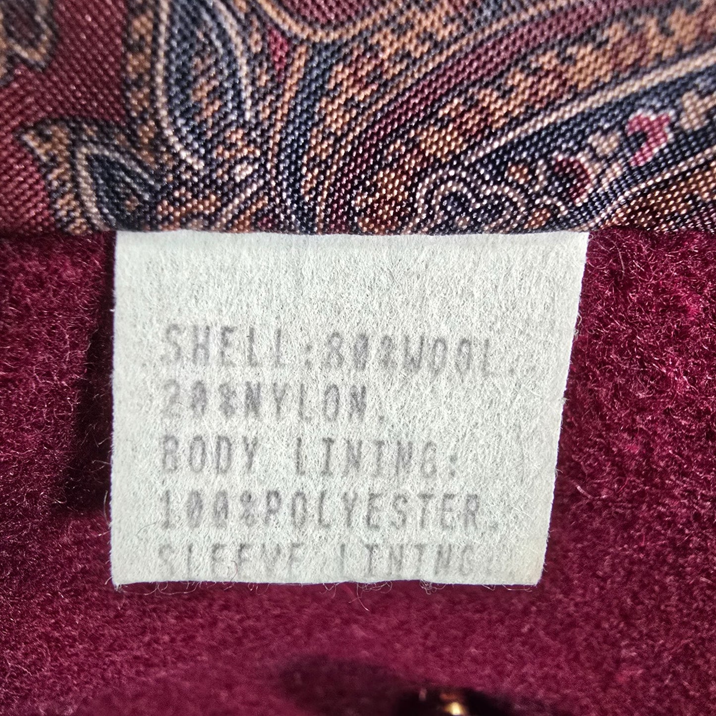 Vintage 1980s Jofeld Burgundy Double-Breasted Wool Blend Coat with Scarf (M)
