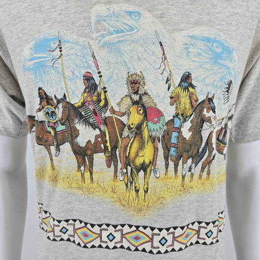 Distressed Vintage 1990s Habitat Native American Spirit Eagle Gray T-Shirt (L)