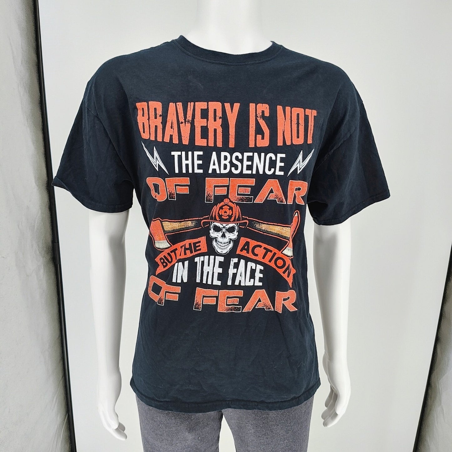 "Bravery Is Not the Absence of Fear" Firefighter Fire Truck T-Shirt (XL)