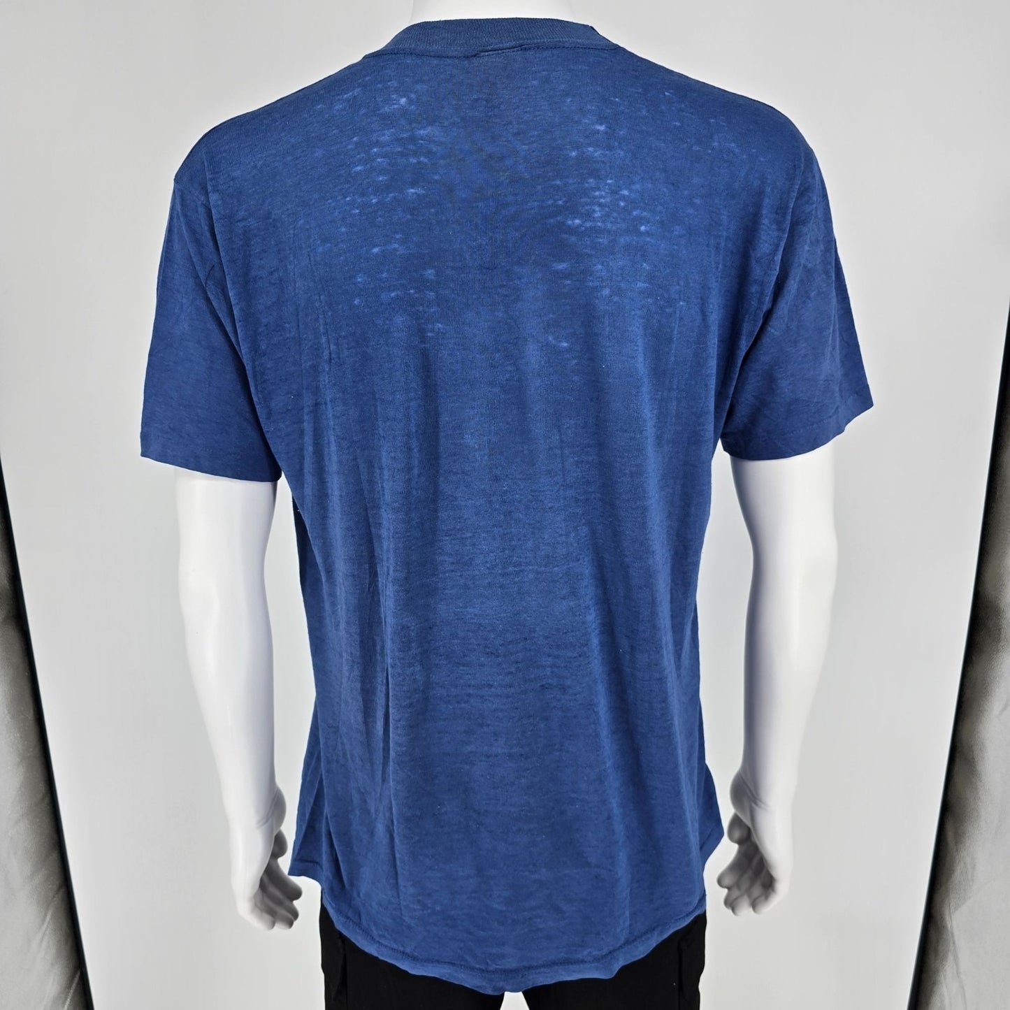 Vintage 1980s Velva Sheen Montgomery Script Logo Soft & Thin Blue T-Shirt (L)