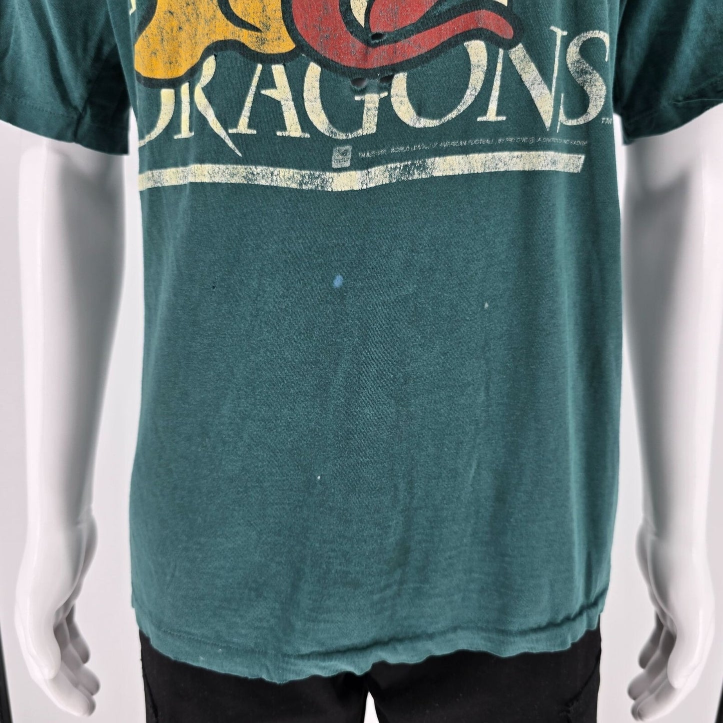 Thrashed Vintage 1990s NFL Europe Barcelona Dragons Single Stitch T-Shirt (L/XL)